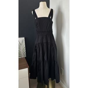 Proenza Schouler Tiered Long Dress Square Neck Poplin Pockets